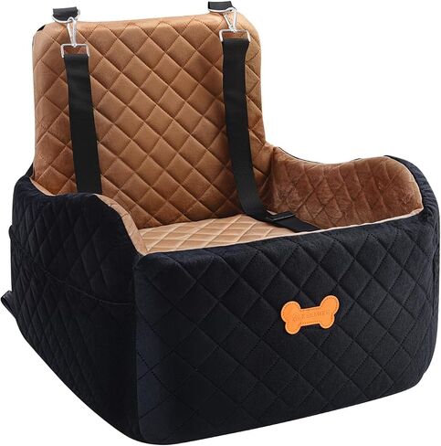 Dog Car Seat for Small Dogs, Dog Booster Seat Filling in Thick Memory Foam with 2 Safety Leashes and Storage Pocket, Suitable for Pet Under 30lb or 2 Puppies (Black) in Kuwait