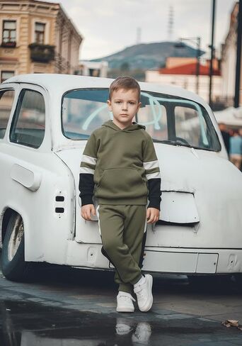 مجموعة ملابس Volunboy للأطفال الصغار للأولاد مع هوديس وسراويل رياضية بأكمام طويلة طقم ركض للأطفال للربيع والخريف من 2 إلى 8 سنوات in Kuwait