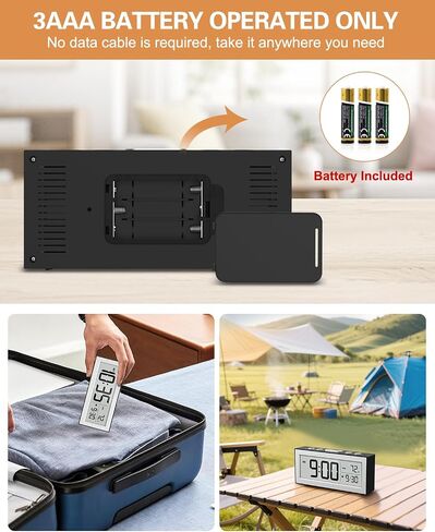 Bomivoi Battery Powered Digital Clock, LCD Digital Clock with Date & Temp Display, 5 Alarm Schedule, Snooze, 12/24 H, Auto Dimming, 5s Backlight, Small Alarm Clocks for Bedroom, Office, Travel, Silver in Kuwait