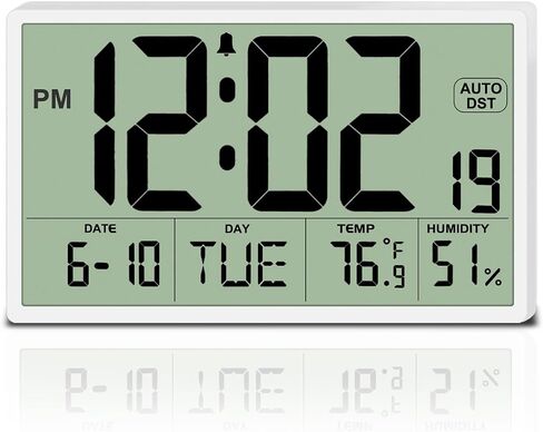 9‘’ Narrow Bezels Battery Operated Digital Wall Clock with Temperature and Humidity - Auto DST, Large 2⅝'' Digits, 5-Level Volume Alarm (3 AA Included) - Wall Mount/Desktop for Office Bedroom Kitchen in Saudi Arabia