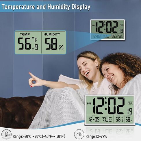 9‘’ Narrow Bezels Battery Operated Digital Wall Clock with Temperature and Humidity - Auto DST, Large 2⅝'' Digits, 5-Level Volume Alarm (3 AA Included) - Wall Mount/Desktop for Office Bedroom Kitchen in Saudi Arabia