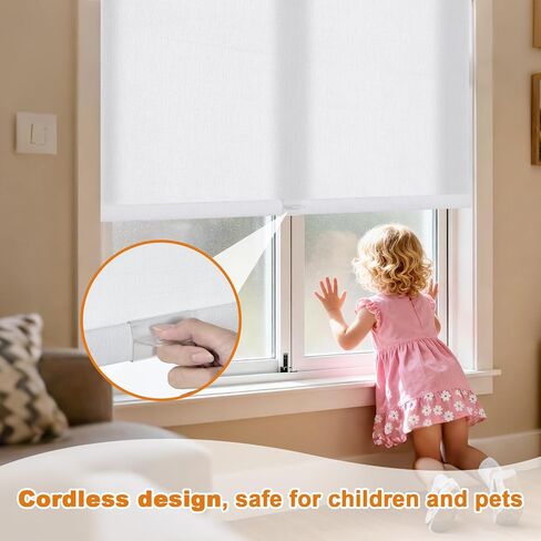 Persilux Light Filtering Roller Shades Cordless Window Shades Pull Down, Striped Jacquard Fabric, UV Protection Thermal Insulated Window Blinds for Indoor Windows Home Kitchen White 58" W x 72" H in Saudi Arabia