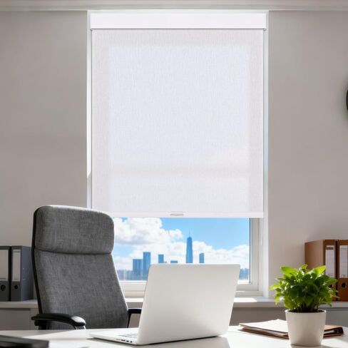 Persilux Light Filtering Roller Shades Cordless Window Shades Pull Down, Striped Jacquard Fabric, UV Protection Thermal Insulated Window Blinds for Indoor Windows Home Kitchen White 58" W x 72" H in Saudi Arabia