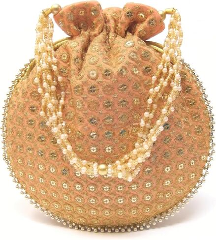 Potli Bag For Women Ethnic Designer Embroidery Work Batwa Pearls Handle With Intricate Bridal Drawstring Stylish Bridal Women in Kuwait