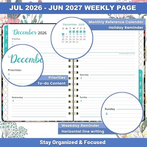 Planner 2025-2025 Calendar/Planner Weekly and Monthly, JAN.2025 - DEC.2025, 6.4" x 8.5", Weekly Monthly Planner 2025 with Tabs, Hardcover, Elastic Closure, Back Pocket in Kuwait