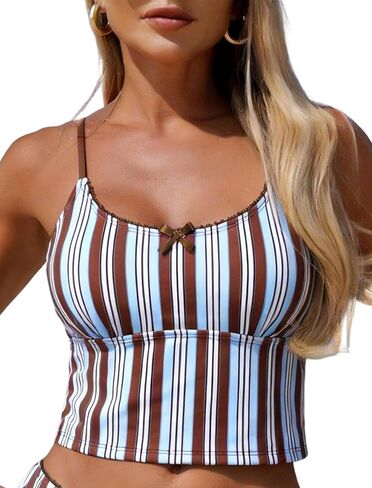 ZAFUL Tankini قمم للنساء مبطن المحاصيل كامي قابل للتعديل السباغيتي الأشرطة ملابس السباحة in Kuwait