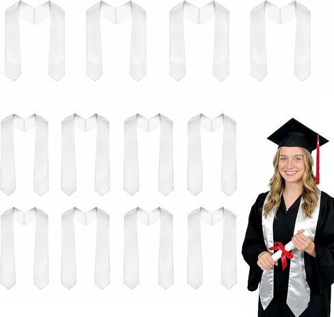 12/24 Pcs 72" Plain White Unisex Satin Graduation Stole Bulk Sublimation Blank Adult Honor Sash for Ceremonies in Saudi Arabia