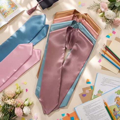 Mepase 6 Pcs Boho Preschool Graduation Sash 49" Satin Plain Graduation Stole Kid Grad Sash for Preschool Kindergarten Grad Decor in Saudi Arabia