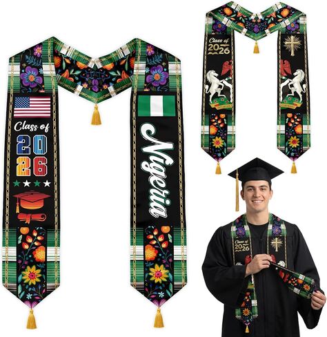 Reversible Graduation Stole Class of 2026 Sash with Gold Tassels for High School College Grad in Saudi Arabia
