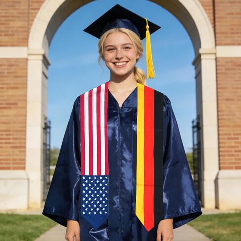 USA And Germany Flag Graduation Stole,Satin Embroidery Graduation Sash for International Students,72 Inch Length. in Kuwait
