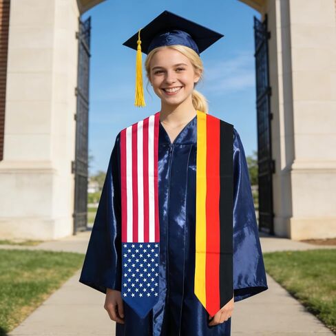 USA And Germany Flag Graduation Stole,Satin Embroidery Graduation Sash for International Students,72 Inch Length. in Kuwait