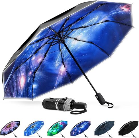 G4Free 42 Inch Eco Windproof Folding Umbrella for Rain & Sun 9 Ribs Wind Resistant Strong Fiberglass Double Canopy with Reflective Strip for Women Men Auto Open Close For Car & Backpack in Kuwait