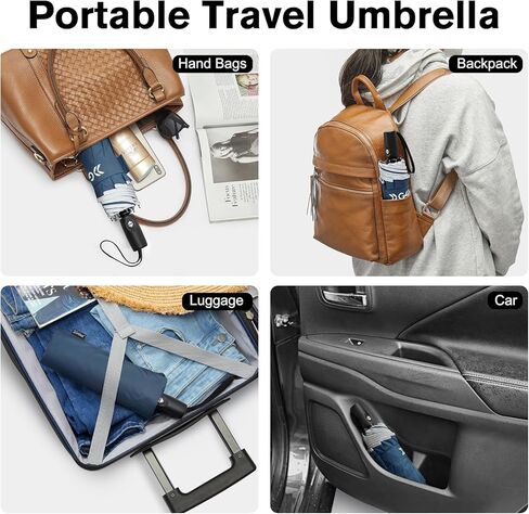 G4Free 42 Inch Eco Windproof Folding Umbrella for Rain & Sun 9 Ribs Wind Resistant Strong Fiberglass Double Canopy with Reflective Strip for Women Men Auto Open Close For Car & Backpack in Kuwait
