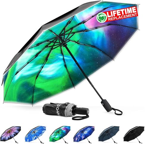 G4Free 42 Inch Eco Windproof Folding Umbrella for Rain & Sun 9 Ribs Wind Resistant Strong Fiberglass Double Canopy with Reflective Strip for Women Men Auto Open Close For Car & Backpack in Kuwait