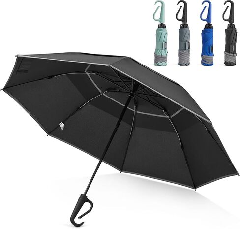 G4Free 46inch Ring Buckle Umbrella, Inverted Design with Carabiner Handle, Compact Travel Umbrella with Reflective Strip, Automatic Windproof for Rain in Saudi Arabia