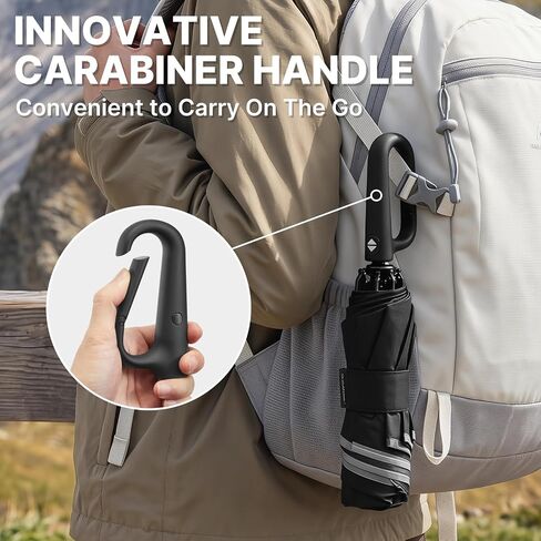 G4Free 46inch Ring Buckle Umbrella, Inverted Design with Carabiner Handle, Compact Travel Umbrella with Reflective Strip, Automatic Windproof for Rain in Saudi Arabia