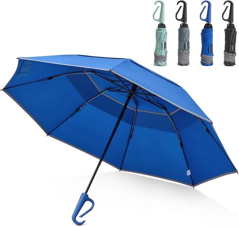 G4Free 46inch Ring Buckle Umbrella, Inverted Design with Carabiner Handle, Compact Travel Umbrella with Reflective Strip, Automatic Windproof for Rain in Kuwait