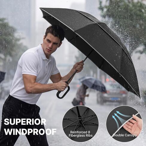 G4Free 46inch Ring Buckle Umbrella, Inverted Design with Carabiner Handle, Compact Travel Umbrella with Reflective Strip, Automatic Windproof for Rain in Saudi Arabia
