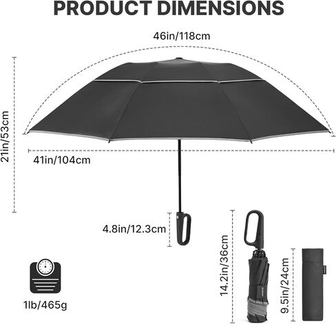 G4Free 46inch Ring Buckle Umbrella, Inverted Design with Carabiner Handle, Compact Travel Umbrella with Reflective Strip, Automatic Windproof for Rain in Saudi Arabia