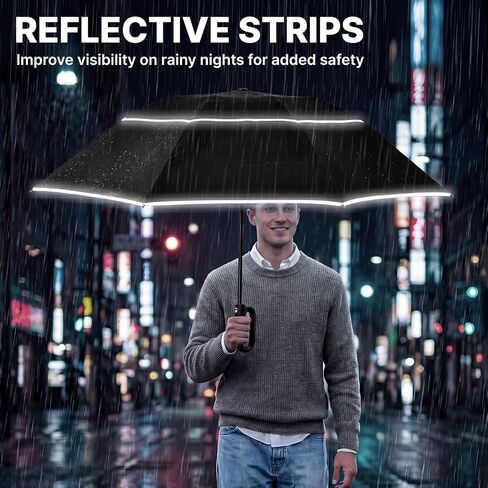 G4Free 46inch Ring Buckle Umbrella, Inverted Design with Carabiner Handle, Compact Travel Umbrella with Reflective Strip, Automatic Windproof for Rain in Saudi Arabia