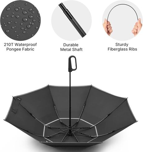G4Free 46inch Ring Buckle Umbrella, Inverted Design with Carabiner Handle, Compact Travel Umbrella with Reflective Strip, Automatic Windproof for Rain in Saudi Arabia