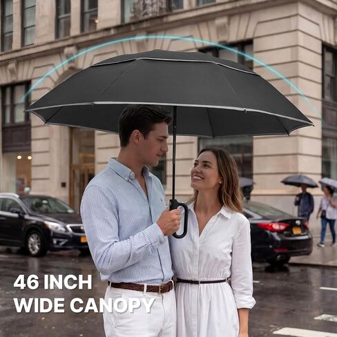 G4Free 46inch Ring Buckle Umbrella, Inverted Design with Carabiner Handle, Compact Travel Umbrella with Reflective Strip, Automatic Windproof for Rain in Saudi Arabia