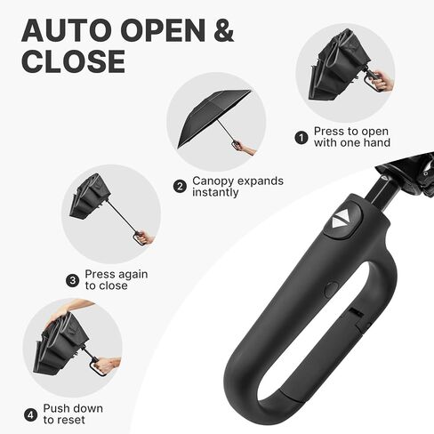 G4Free 46inch Ring Buckle Umbrella, Inverted Design with Carabiner Handle, Compact Travel Umbrella with Reflective Strip, Automatic Windproof for Rain in Saudi Arabia