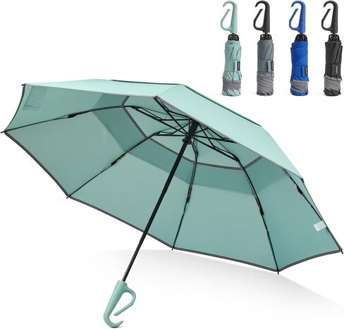 G4Free 46inch Ring Buckle Umbrella, Inverted Design with Carabiner Handle, Compact Travel Umbrella with Reflective Strip, Automatic Windproof for Rain in Saudi Arabia