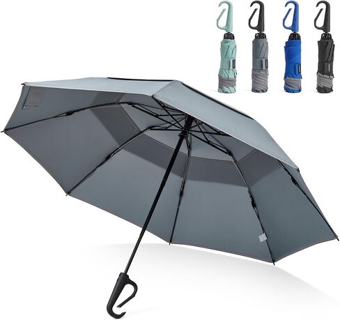 G4Free 46inch Ring Buckle Umbrella, Inverted Design with Carabiner Handle, Compact Travel Umbrella with Reflective Strip, Automatic Windproof for Rain in Saudi Arabia