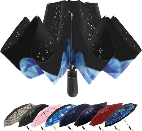 ZDSSM Compact Inverted Travel Umbrella, Automatic Open Close, 9-Rib 46 Inch Windproof Umbrella, Waterproof UPF 50+, Portable Umbrellas for Men, Women, Travel, and Daily Use in Saudi Arabia