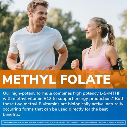 Vitalibre Methyl Folate 1000 mcg, L-5-MTHF with Methylcobalamin B12, Heart & Blood Health, Healthy Nervous System, Energy Support, Vegan, Bioactive Form, Best Absorption, 60 Capsules in Saudi Arabia