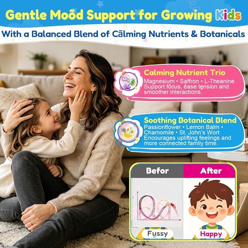 Kids L-Methylfolate Gummies, Kids Focus Gummies, Active 5-MTHF + Magnesium, Saffron, Lion's Mane Mushroom, Phosphatidylserine, Choline, Methyl B12, B6 for Mṏod, Brain, Bēhavior, No Sugar, 2 Pack in Kuwait