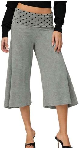 Yiulangde النساء أضعاف أكثر من Gauchos منخفضة الارتفاع اقتصاص واسعة الساق كابري السراويل الصيف Foldover اليوغا كولوتيس بيجامة السراويل قيعان in Kuwait