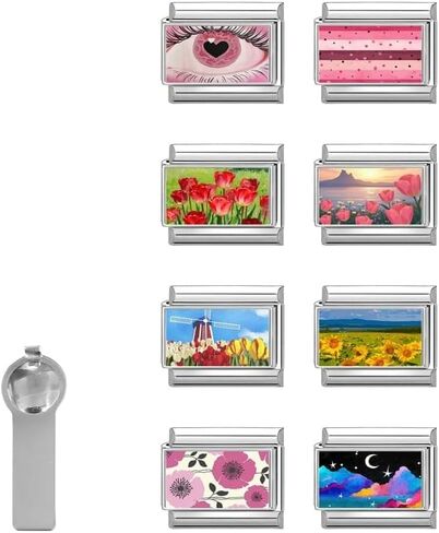 Italian Charms Only Charm Silver 8Pcs and Tools 9mm Pink FlowerItalian Modular Charm Bracelet Link Handmade DIY Module Jewelry Gifts in Kuwait