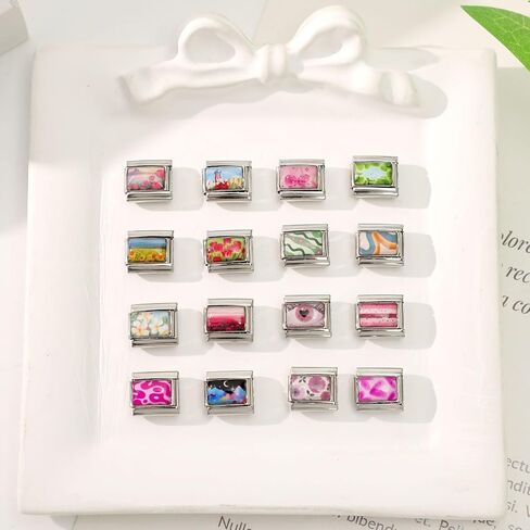 Italian Charms Only Charm Silver 8Pcs and Tools 9mm Pink FlowerItalian Modular Charm Bracelet Link Handmade DIY Module Jewelry Gifts in Kuwait