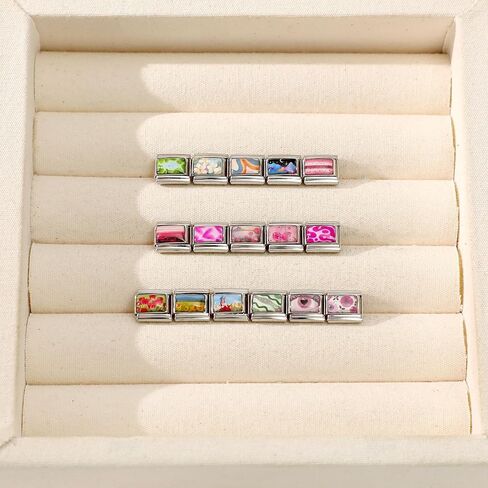 Italian Charms Only Charm Silver 8Pcs and Tools 9mm Pink FlowerItalian Modular Charm Bracelet Link Handmade DIY Module Jewelry Gifts in Kuwait