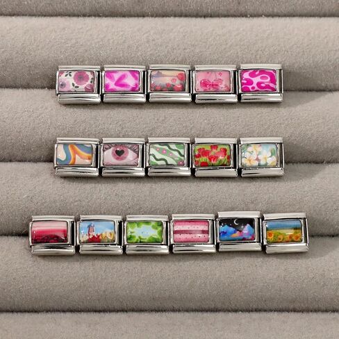 Italian Charms Only Charm Silver 8Pcs and Tools 9mm Pink FlowerItalian Modular Charm Bracelet Link Handmade DIY Module Jewelry Gifts in Kuwait