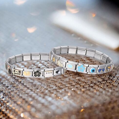 Italian Charms Sliver Blue Sea 10Pcs Charms Set Flower 9mm Italian Modular Charm Bracelet DIY Module Jewelry Gifts for Women Heart Black in Kuwait