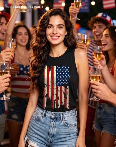 redgino American Flag Tank Tops Women Patriotic Shirt USA Flag Stars Stripes Print Sleeveless 4th of July Tee Vest Outfit in Kuwait