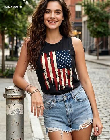 redgino American Flag Tank Tops Women Patriotic Shirt USA Flag Stars Stripes Print Sleeveless 4th of July Tee Vest Outfit in Kuwait