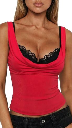 Women Sexy Y2k Black Spaghetti Strap Tank Top with Built in Lace Bra Cute Going Out Bustier Date Night Top in Saudi Arabia