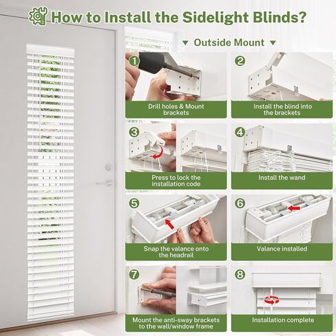MiLin Cordless Sidelight Door Blinds 10"x 72" Horizontal Window Mini Blinds Faux Wood White Adjustable Tilt Wand Smooth, Privacy, Room Darkening Perfect for Sidelights & Front Door Entries 1 Pack in Saudi Arabia