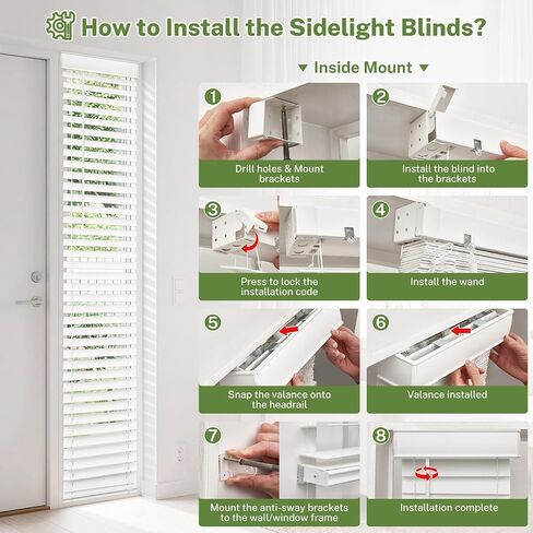 MiLin Cordless Sidelight Door Blinds 10"x 72" Horizontal Window Mini Blinds Faux Wood White Adjustable Tilt Wand Smooth, Privacy, Room Darkening Perfect for Sidelights & Front Door Entries 1 Pack in Saudi Arabia