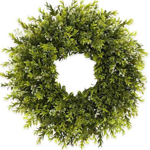 28'' Large Boxwood Wreath for Front Door Porch Window Artificial Boxwood Leaves with White Seed Greenery Outdoor Indoor Wreath for Home Farmhouse Wall Decor Spring Summer Fall All Seasons (Green) in Saudi Arabia