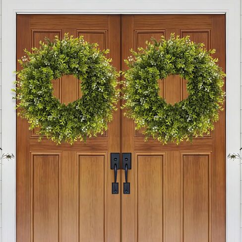 28'' Large Boxwood Wreath for Front Door Porch Window Artificial Boxwood Leaves with White Seed Greenery Outdoor Indoor Wreath for Home Farmhouse Wall Decor Spring Summer Fall All Seasons (Green) in Saudi Arabia