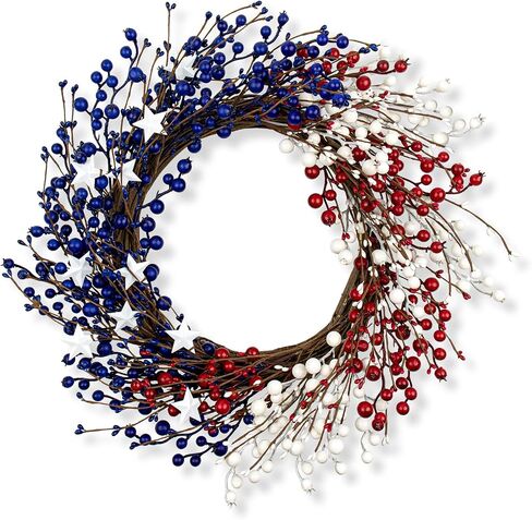 22 Inch 4th of July Wreath Independence Day Wreaths for Front Door Patriotic Wreath with Red White Blue Berries for July Fourth Memorial Day in Saudi Arabia
