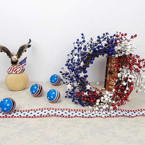 22 Inch 4th of July Wreath Independence Day Wreaths for Front Door Patriotic Wreath with Red White Blue Berries for July Fourth Memorial Day in Saudi Arabia