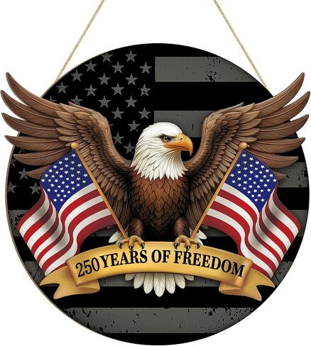 250 Anniversary 4th of July Decoration Door Wreath for Front Door Sign Patriotic Eagle Wall Signs 250 Years of Freedom 1776-2026,Independence Day Patriotic Day Wreath Memorial Day Hanging for Home in Saudi Arabia