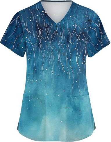 Scrubs for Women Floral Print V-Neck Short Sleeve Scrub Top Plus Size Nurse Shirt Soft Nurse Uniform with Pockets in Saudi Arabia