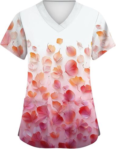Scrubs for Women Floral Print V-Neck Short Sleeve Scrub Top Plus Size Nurse Shirt Soft Nurse Uniform with Pockets in Saudi Arabia